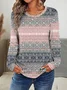 Women Ethnic Long Sleeve Tee T-shirt Crew Neck Printing Casual Spring/Fall Graphic Tee Top