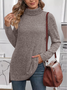 Women Plain Long Sleeve Tee T-shirt Turtleneck Split Joint Vintage Spring/Fall Top
