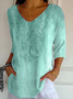 Women Floral Three Quarter Sleeve Tee T-shirt V Neck Printing Casual Spring/Fall Graphic Tee Top