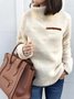 Women Plain Split Joint Winter Casual Long Sleeve Crew Neck Cotton Sweater