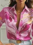 Women Abstract Long Sleeve Shirt Spring/Fall Buckle Shirt Collar Regular Sleeve Daily Casual Top