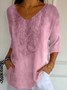 Women Floral Three Quarter Sleeve Tee T-shirt V Neck Printing Casual Spring/Fall Graphic Tee Top