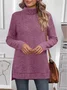 Women Plain Long Sleeve Tee T-shirt Turtleneck Split Joint Vintage Spring/Fall Top