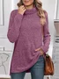 Women Plain Long Sleeve Tee T-shirt Turtleneck Split Joint Vintage Spring/Fall Top