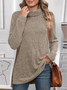 Women Plain Long Sleeve Tee T-shirt Turtleneck Split Joint Vintage Spring/Fall Top