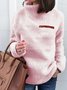 Women Plain Split Joint Winter Casual Long Sleeve Crew Neck Cotton Sweater