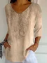 Women Floral Three Quarter Sleeve Tee T-shirt V Neck Printing Casual Spring/Fall Graphic Tee Top