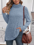 Women Plain Long Sleeve Tee T-shirt Turtleneck Split Joint Vintage Spring/Fall Top