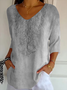Women Floral Three Quarter Sleeve Tee T-shirt V Neck Printing Casual Spring/Fall Graphic Tee Top