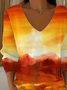 Women Abstract Long Sleeve Tee T-shirt V Neck Printing Casual Spring/Fall Top