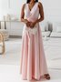Women Plain Sleeveless Summer Split Joint Dress V Neck Daily Vintage Maxi Tank A-Line Dress
