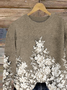 Women Floral Printing Spring/Fall Casual Long Sleeve Crew Neck Knitted Sweater