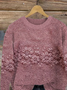 Women Floral Printing Spring/Fall Casual Long Sleeve Crew Neck Knitted Sweater