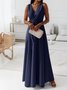Women Plain Sleeveless Summer Split Joint Dress V Neck Daily Vintage Maxi Tank A-Line Dress