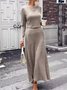 Women Plain Split Joint Two-Piece Set Daily Long Sleeve Casual Spring/Fall Top With Skirt Matching Set