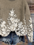 Women Floral Printing Spring/Fall Casual Long Sleeve Crew Neck Knitted Sweater
