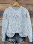 Women Floral Printing Spring/Fall Casual Long Sleeve Crew Neck Knitted Sweater