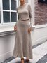 Women Plain Split Joint Two-Piece Set Daily Long Sleeve Casual Spring/Fall Top With Skirt Matching Set