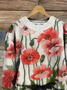Women Floral Printing Spring/Fall Casual Long Sleeve Crew Neck Knitted Sweater
