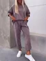 Women Plain Split Joint Two-Piece Set Daily Long Sleeve Casual Spring/Fall Top With Pants Matching Set