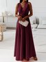 Women Plain Sleeveless Summer Split Joint Dress V Neck Daily Vintage Maxi Tank A-Line Dress