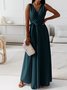 Women Plain Sleeveless Summer Split Joint Dress V Neck Daily Vintage Maxi Tank A-Line Dress