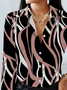 Women Abstract Long Sleeve Shirt Spring/Fall Buckle Shirt Collar Regular Sleeve Daily Casual Top
