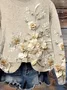 Women Floral Printing Spring/Fall Casual Long Sleeve Crew Neck Knitted Sweater