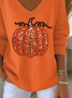 Women Halloween (pumpkin) Long Sleeve Tee T-shirt V Neck Printing Casual Spring/Fall Top