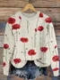 Women Floral Printing Spring/Fall Casual Long Sleeve Crew Neck Knitted Sweater