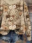 Women Floral Printing Spring/Fall Casual Long Sleeve Crew Neck Knitted Sweater