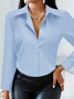 Women Plain Long Sleeve Shirt Spring/Fall Buckle Shirt Collar Regular Sleeve Daily Casual Top