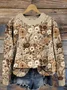 Women Floral Printing Spring/Fall Casual Long Sleeve Crew Neck Knitted Sweater