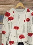 Women Floral Printing Spring/Fall Casual Long Sleeve Crew Neck Knitted Sweater