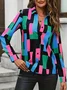 Women Abstract Long Sleeve Shirt Spring/Fall Buckle Shirt Collar Regular Sleeve Daily Casual Top