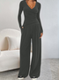 Women Plain Split Joint Two-Piece Set Daily Long Sleeve Casual Spring/Fall Top With Pants Matching Set