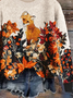 Women Floral Printing Spring/Fall Casual Long Sleeve Crew Neck Knitted Sweater