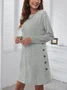 Women Plain Long Sleeve Spring/Fall Split Joint Dress Crew Neck Daily Vintage Midi Shift Dress A-Line Dress