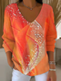 Women Abstract Long Sleeve Tee T-shirt V Neck Printing Casual Spring/Fall Top