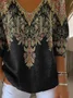 Women Floral Long Sleeve Tee T-shirt V Neck Printing Casual Spring/Fall Top