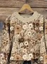 Women Floral Printing Spring/Fall Casual Long Sleeve Crew Neck Knitted Sweater