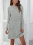Women Plain Long Sleeve Spring/Fall Split Joint Dress Crew Neck Daily Vintage Midi Shift Dress A-Line Dress