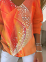 Women Abstract Long Sleeve Tee T-shirt V Neck Printing Casual Spring/Fall Top