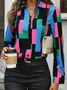 Women Abstract Long Sleeve Shirt Spring/Fall Buckle Shirt Collar Regular Sleeve Daily Casual Top