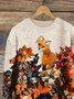 Women Floral Printing Spring/Fall Casual Long Sleeve Crew Neck Knitted Sweater
