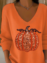Women Halloween (pumpkin) Long Sleeve Tee T-shirt V Neck Printing Casual Spring/Fall Top