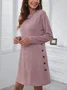 Women Plain Long Sleeve Spring/Fall Split Joint Dress Crew Neck Daily Vintage Midi Shift Dress A-Line Dress