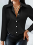 Women Plain Long Sleeve Shirt Spring/Fall Buckle Shirt Collar Regular Sleeve Daily Casual Top