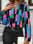 Women Abstract Long Sleeve Shirt Spring/Fall Buckle Shirt Collar Regular Sleeve Daily Casual Top