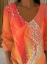 Women Abstract Long Sleeve Tee T-shirt V Neck Printing Casual Spring/Fall Top